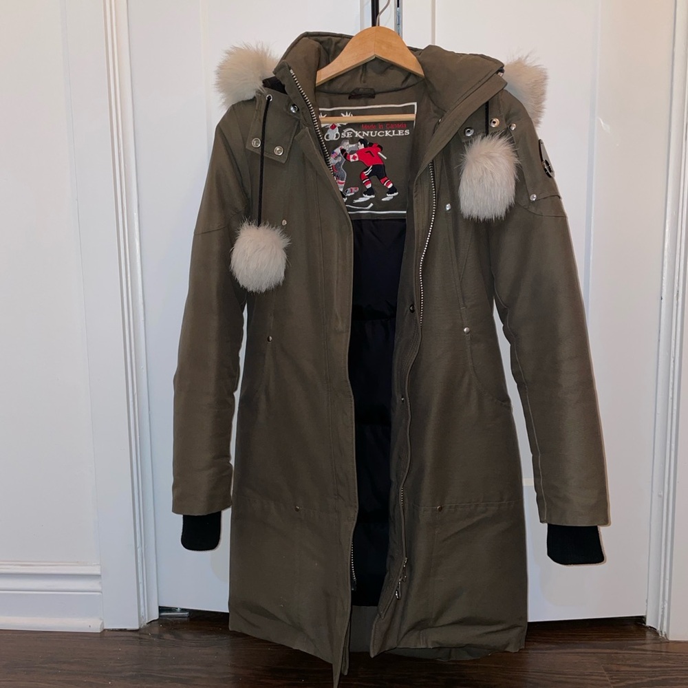 Moose Knuckles Olive Puffer Coat with Fur Trim